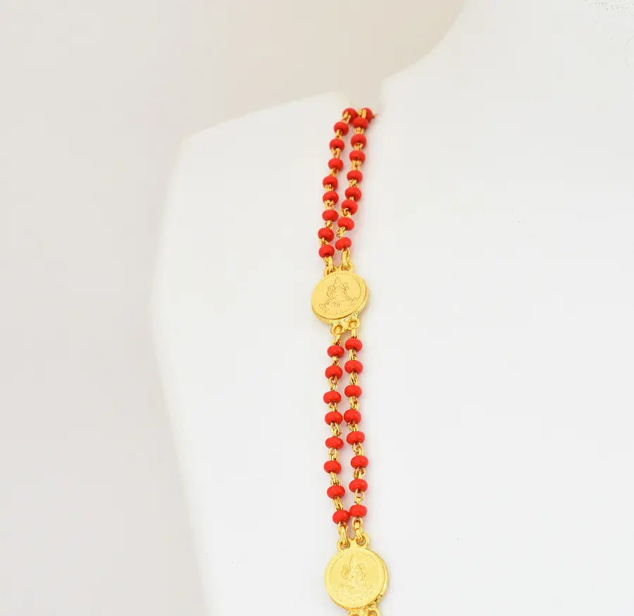 Red Pasi Laxmi Coin Double Chain 29 Inches - V02366