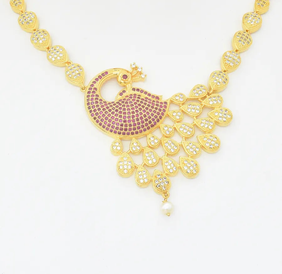 White Magenta Beautiful Peacock Necklace With Jhumka - U09117