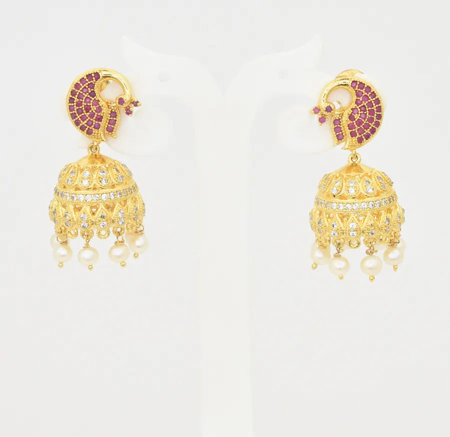 White Magenta Beautiful Peacock Necklace With Jhumka - U09117