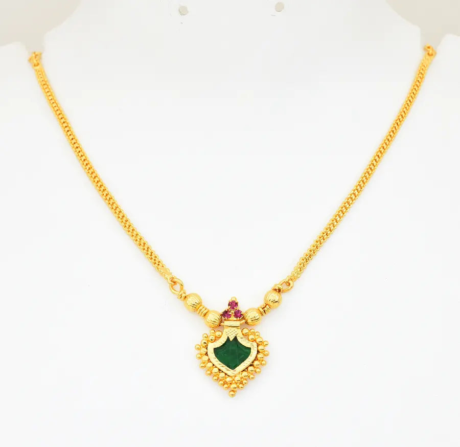 Green Palakka Designer Locket With Chain - V02369