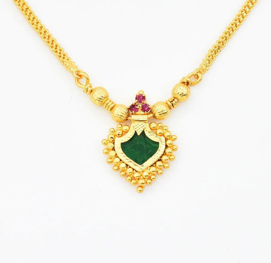 Green Palakka Designer Locket With Chain - V02369