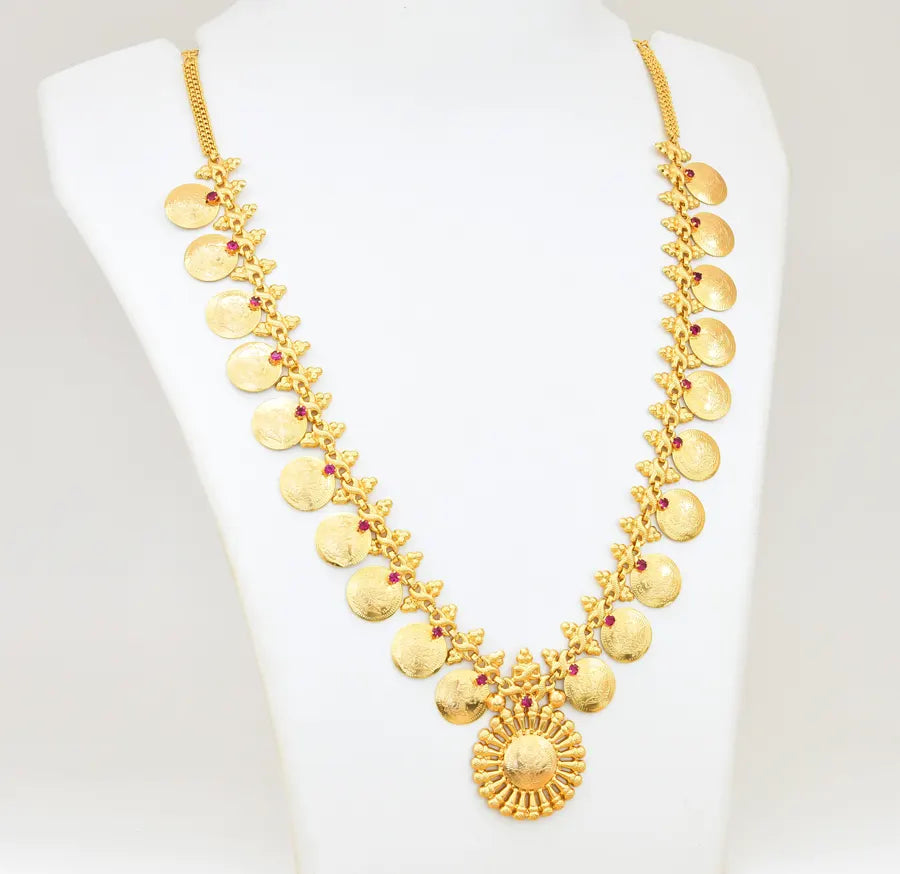 Magenta Lakshmy Coin Long Necklace - V02373