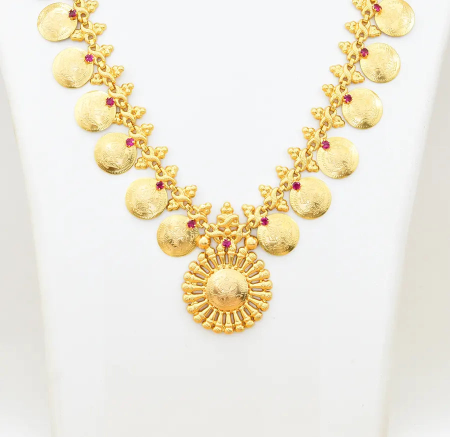 Magenta Lakshmy Coin Long Necklace - V02373