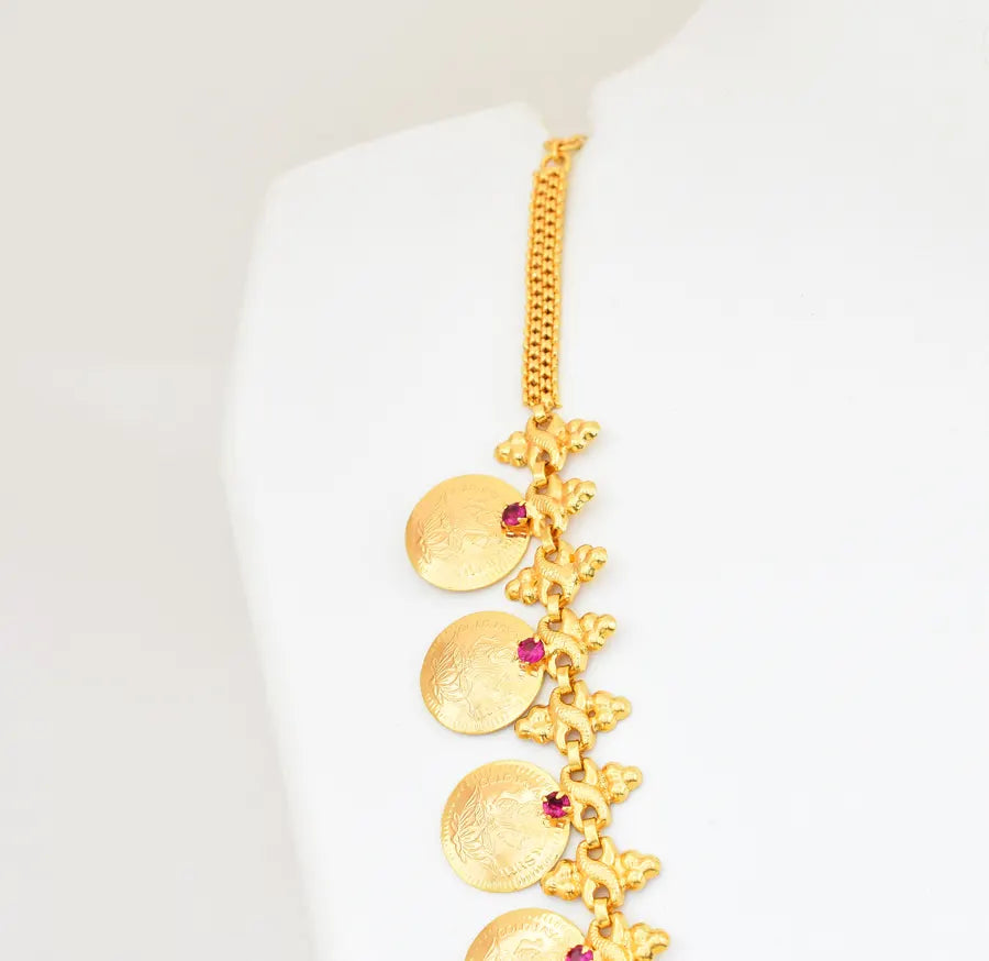 Magenta Lakshmy Coin Long Necklace - V02373