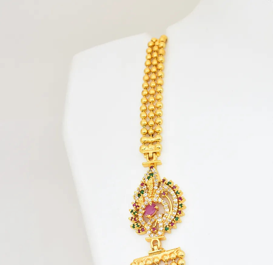 White Magenta Green 7 Layer Mayura Necklace - V02374