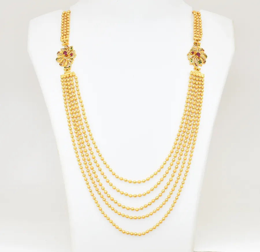 Semi Matte White Magenta Green 5 Layer Aakriti Necklace - V02376