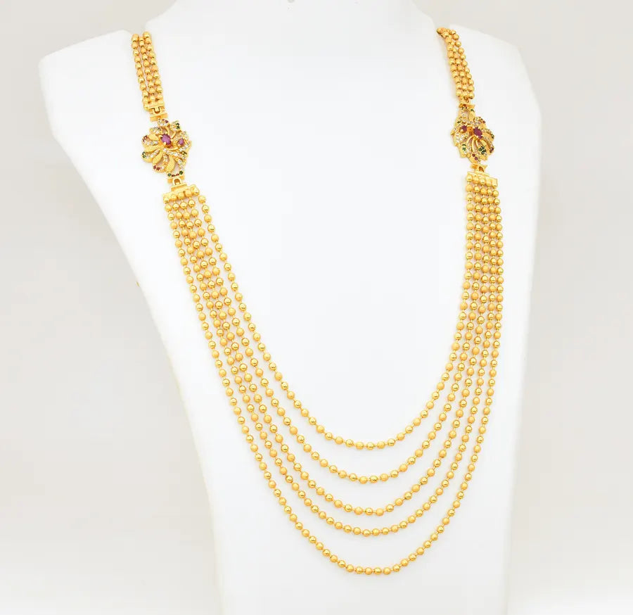 Semi Matte White Magenta Green 5 Layer Aakriti Necklace - V02376