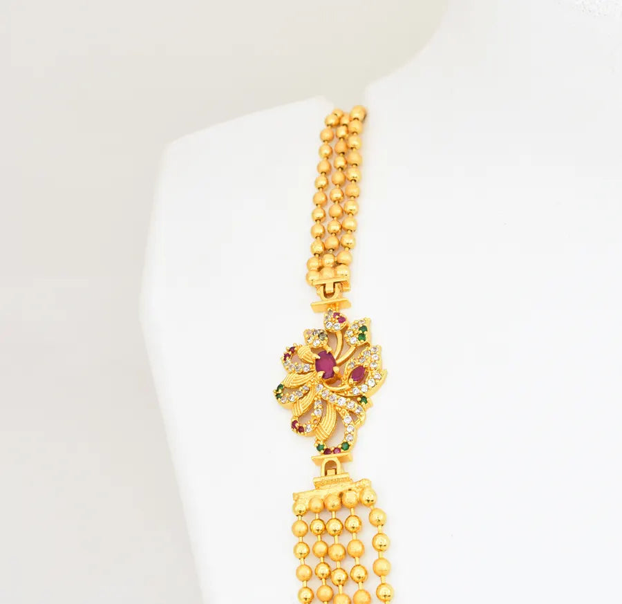 Semi Matte White Magenta Green 5 Layer Aakriti Necklace - V02376