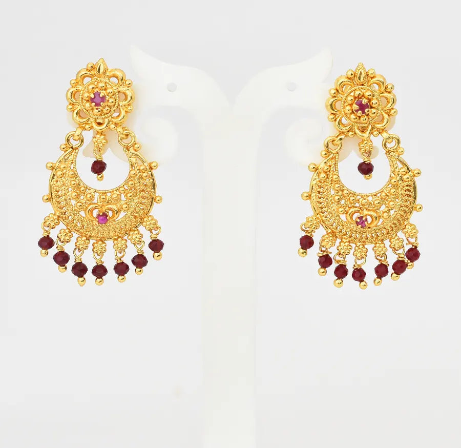 Medium Big Red Dazzler Chandbali Earrings - V08624