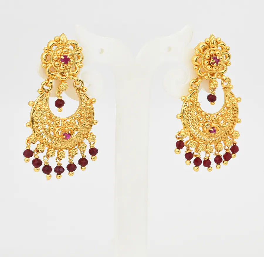 Medium Big Red Dazzler Chandbali Earrings - V08624