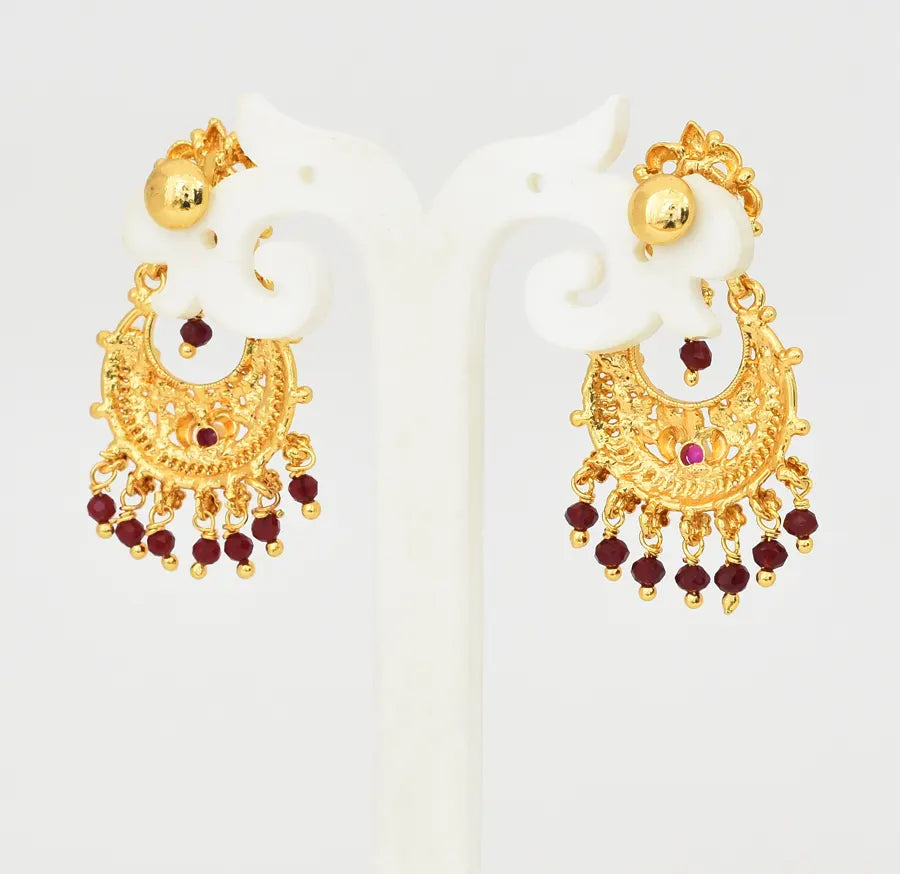 Medium Big Red Dazzler Chandbali Earrings - V08624