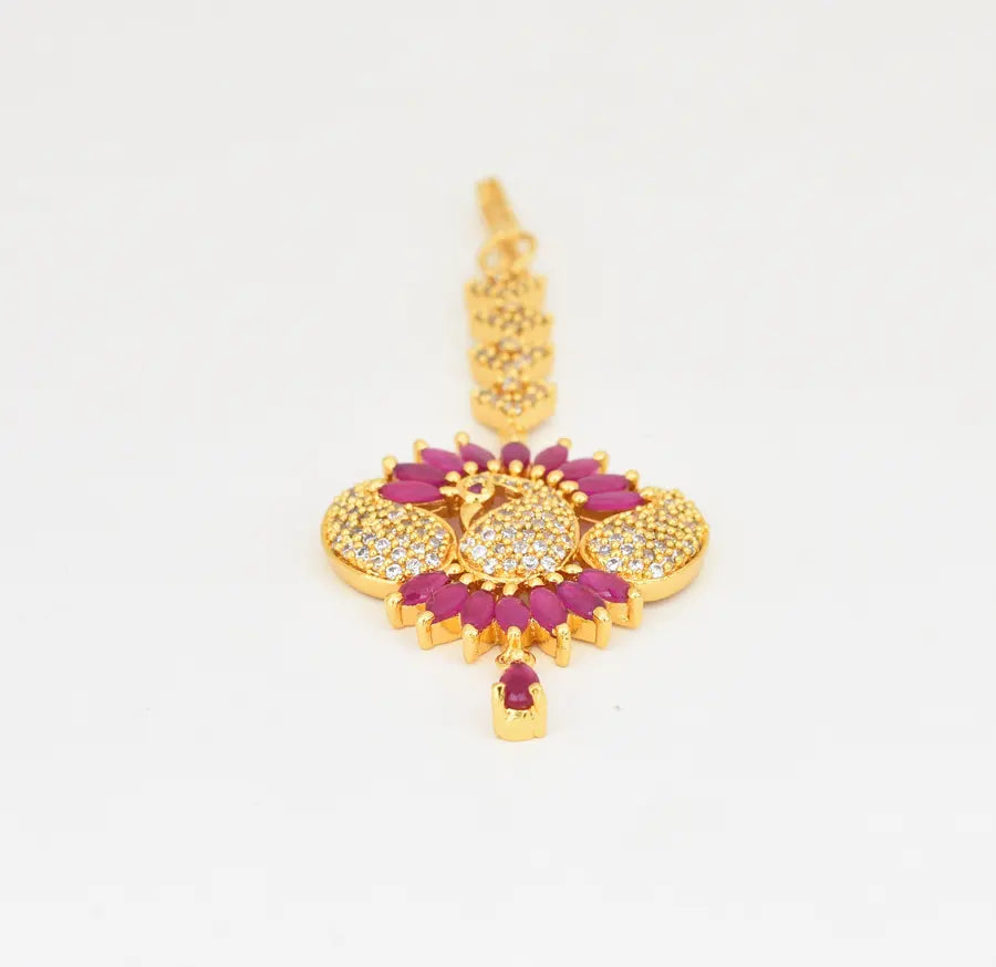 White Magenta Peafowl Maang Tikka - W08878