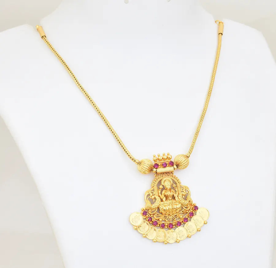 Magenta Lakshmi Kasu Elegant Pendant With Chain - W121049