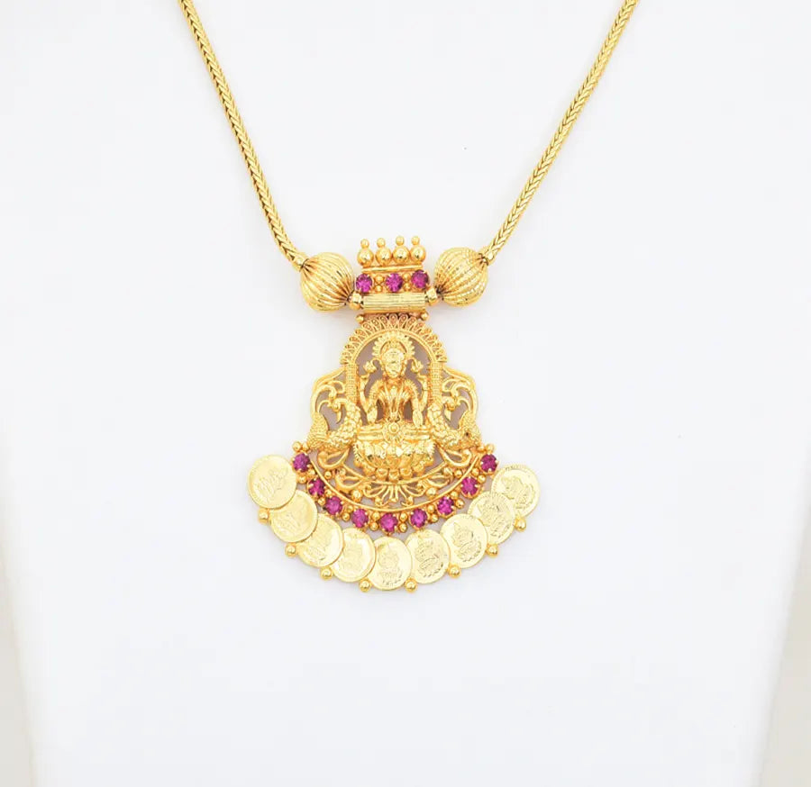 Magenta Lakshmi Kasu Elegant Pendant With Chain - W121049
